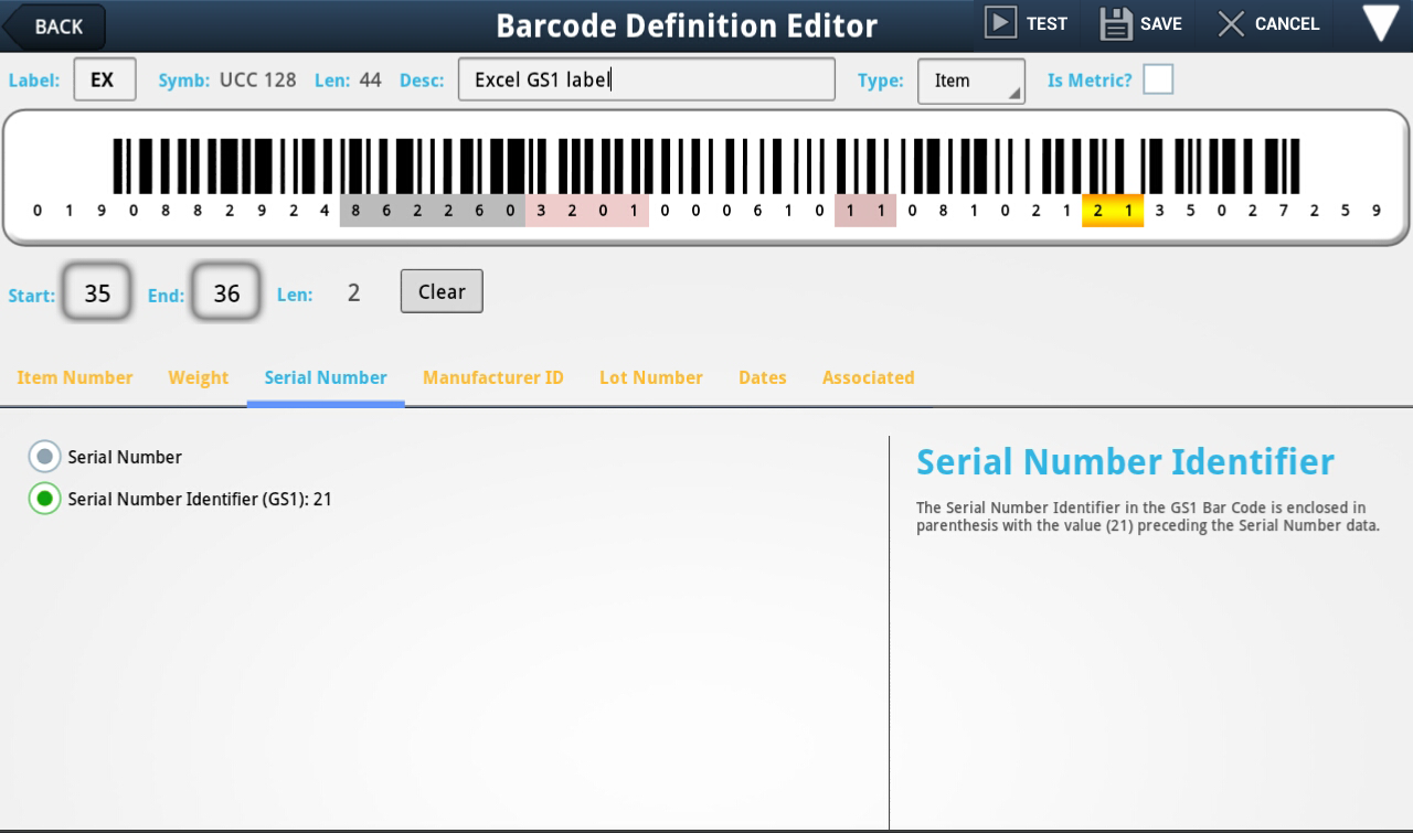 EWM Barcode Definition - Serial Number