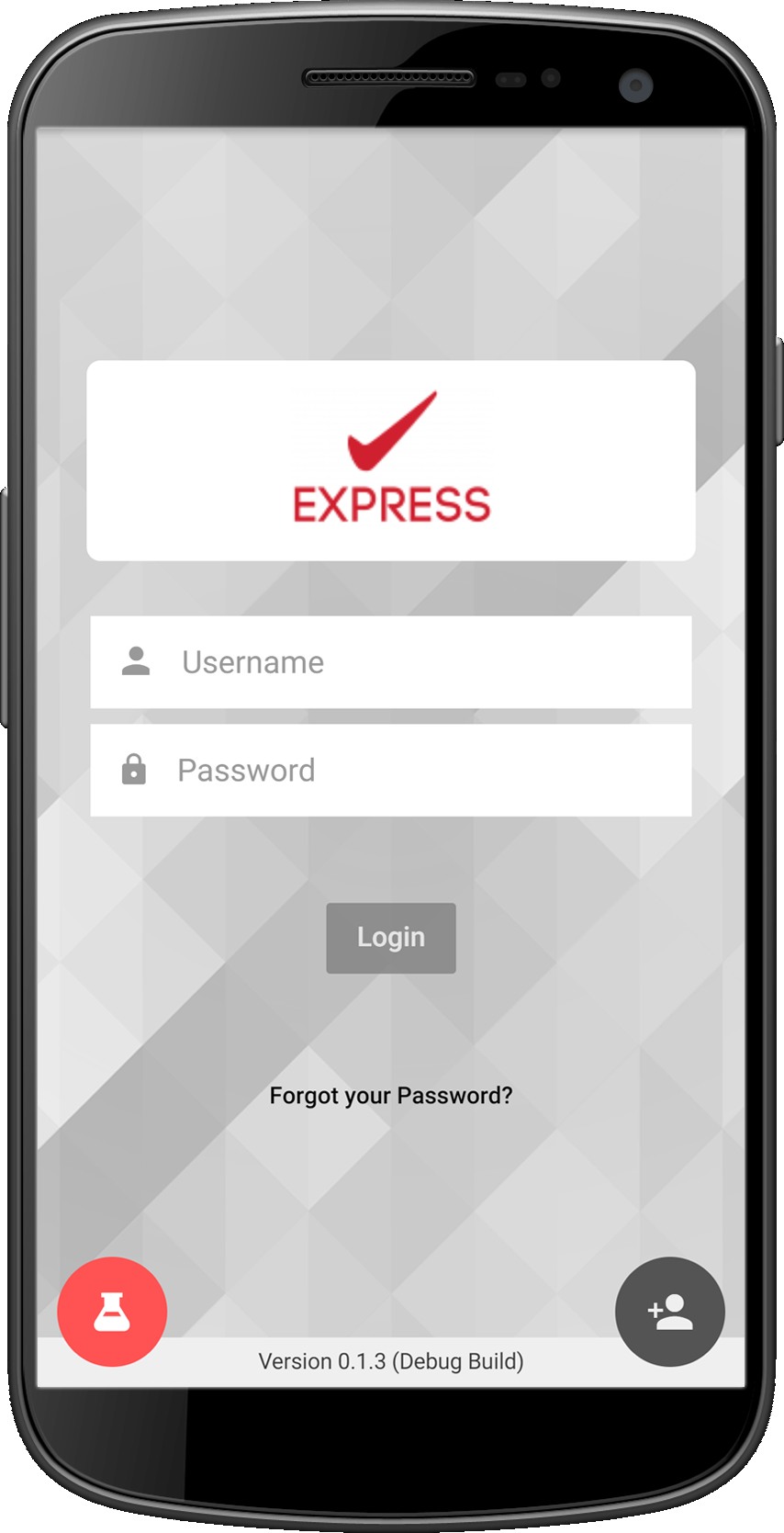 entrée EXPRESS Mobile Order Entry - EXPRESS login screen on mobile phone