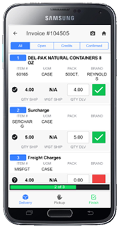 entrée.POD Proof Of Delivery invoice items screen on mobile phone