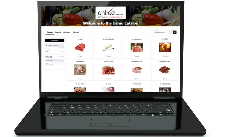 entrée.NET catalog on laptop