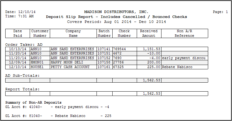 slip example cash deposit Receipts Reports Cash