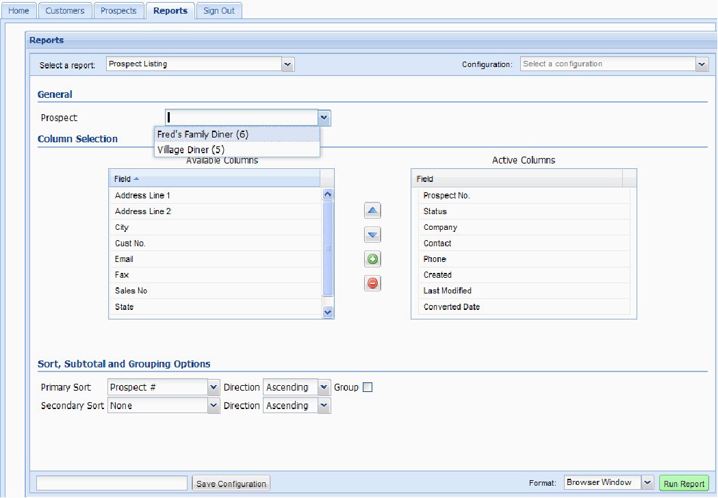 Sales-Reports-ProspectList-config-page